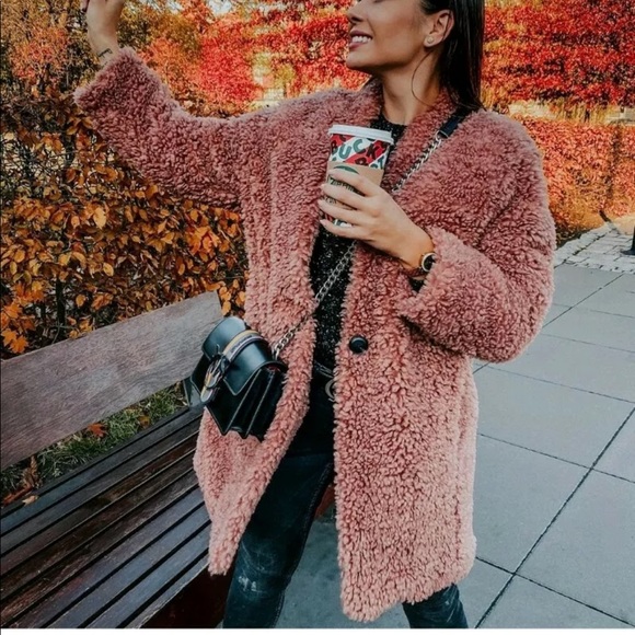 Zara Jackets & Blazers - ZARA BLOGGERS FAV TEDDY COAT PINK SMALL